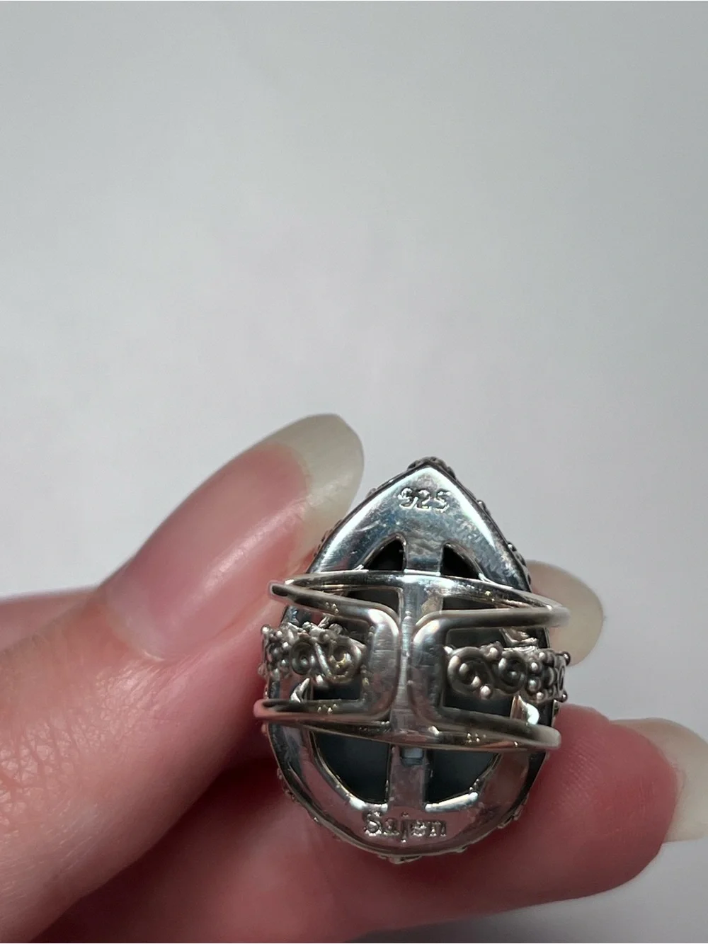 Sajen 925 Sterling Silver Gold Druzy Teardrop Bezel Cocktail Ring Size 6